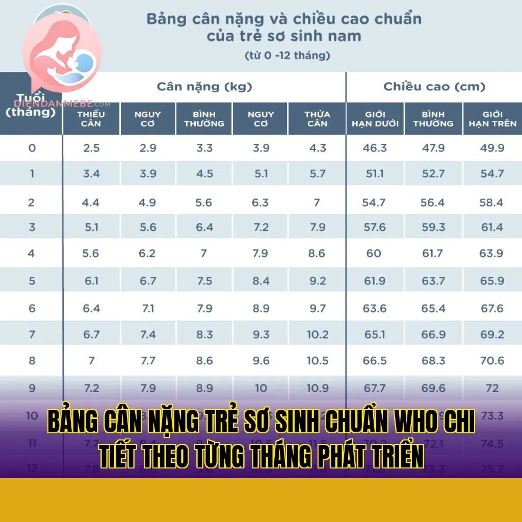 Bảng cân nặng trẻ sơ sinh chuẩn WHO chi tiết theo từng tháng phát triển